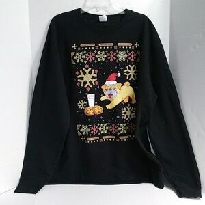 Christmas Black Graphic Sweatshirt with Pug Design Size 2XL *NWOT*